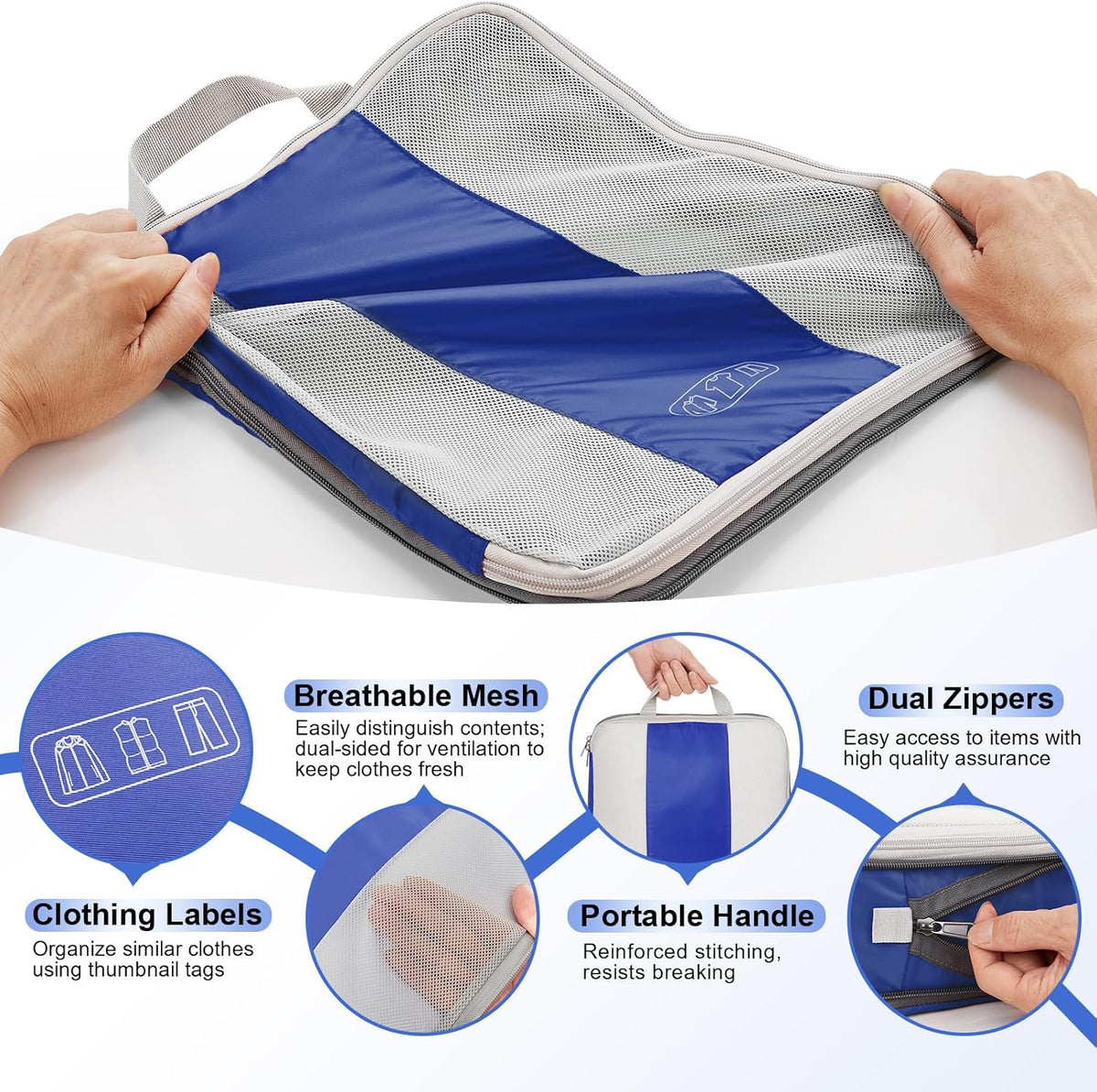 10 Set Compression Packing Cubes for Travel Essentials,Compressible Expandable Space Saver Bags for Organizing Clothes,Luggage Suitcase Garment Bags with Over 1000 pcs Mesh Holes(Black)