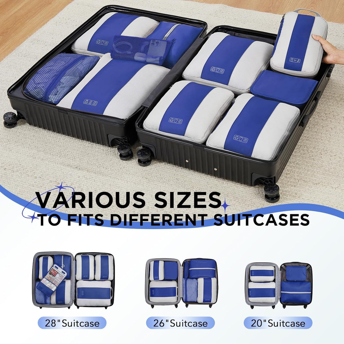 10 Set Compression Packing Cubes for Travel Essentials,Compressible Expandable Space Saver Bags for Organizing Clothes,Luggage Suitcase Garment Bags with Over 1000 pcs Mesh Holes(Black)
