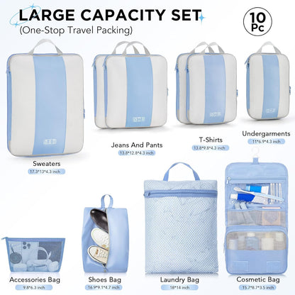 10 Set Compression Packing Cubes for Travel Essentials,Compressible Expandable Space Saver Bags for Organizing Clothes,Luggage Suitcase Garment Bags with Over 1000 pcs Mesh Holes(Black)