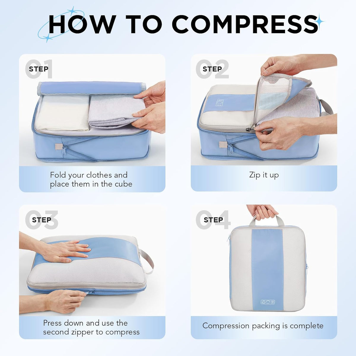 10 Set Compression Packing Cubes for Travel Essentials,Compressible Expandable Space Saver Bags for Organizing Clothes,Luggage Suitcase Garment Bags with Over 1000 pcs Mesh Holes(Black)
