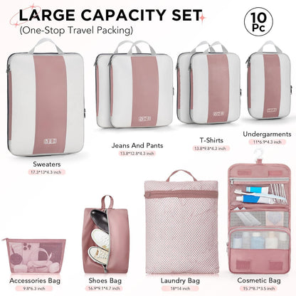 10 Set Compression Packing Cubes for Travel Essentials,Compressible Expandable Space Saver Bags for Organizing Clothes,Luggage Suitcase Garment Bags with Over 1000 pcs Mesh Holes(Black)