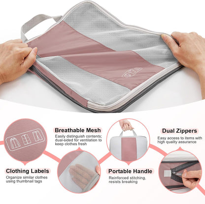 10 Set Compression Packing Cubes for Travel Essentials,Compressible Expandable Space Saver Bags for Organizing Clothes,Luggage Suitcase Garment Bags with Over 1000 pcs Mesh Holes(Black)