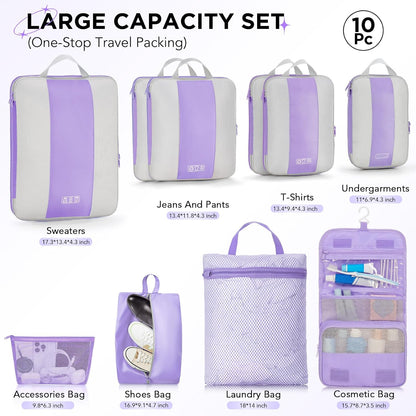 10 Set Compression Packing Cubes for Travel Essentials,Compressible Expandable Space Saver Bags for Organizing Clothes,Luggage Suitcase Garment Bags with Over 1000 pcs Mesh Holes(Black)