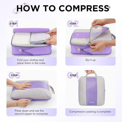 10 Set Compression Packing Cubes for Travel Essentials,Compressible Expandable Space Saver Bags for Organizing Clothes,Luggage Suitcase Garment Bags with Over 1000 pcs Mesh Holes(Black)