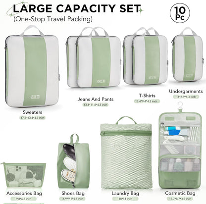 10 Set Compression Packing Cubes for Travel Essentials,Compressible Expandable Space Saver Bags for Organizing Clothes,Luggage Suitcase Garment Bags with Over 1000 pcs Mesh Holes(Black)