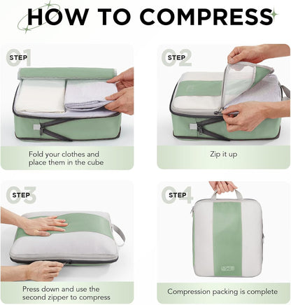 10 Set Compression Packing Cubes for Travel Essentials,Compressible Expandable Space Saver Bags for Organizing Clothes,Luggage Suitcase Garment Bags with Over 1000 pcs Mesh Holes(Black)