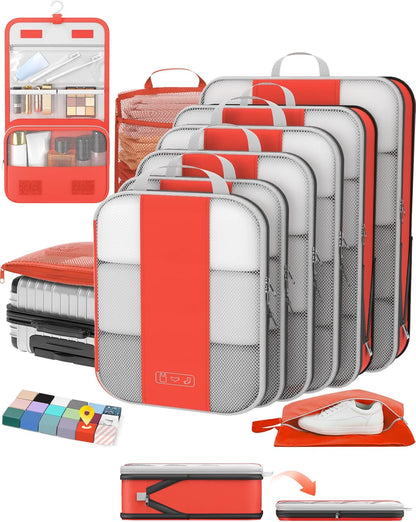 10 Set Compression Packing Cubes for Travel Essentials,Compressible Expandable Space Saver Bags for Organizing Clothes,Luggage Suitcase Garment Bags with Over 1000 pcs Mesh Holes(Black)