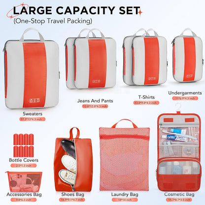 10 Set Compression Packing Cubes for Travel Essentials,Compressible Expandable Space Saver Bags for Organizing Clothes,Luggage Suitcase Garment Bags with Over 1000 pcs Mesh Holes(Black)