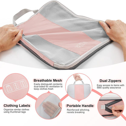 10 Set Compression Packing Cubes for Travel Essentials,Compressible Expandable Space Saver Bags for Organizing Clothes,Luggage Suitcase Garment Bags with Over 1000 pcs Mesh Holes(Black)