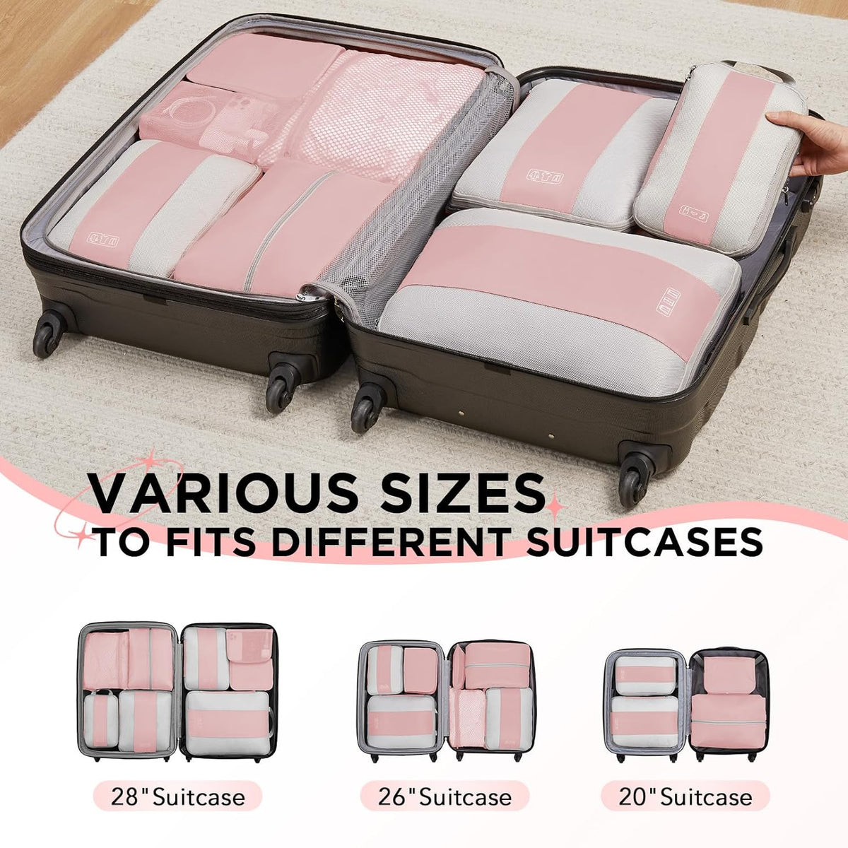 10 Set Compression Packing Cubes for Travel Essentials,Compressible Expandable Space Saver Bags for Organizing Clothes,Luggage Suitcase Garment Bags with Over 1000 pcs Mesh Holes(Black)