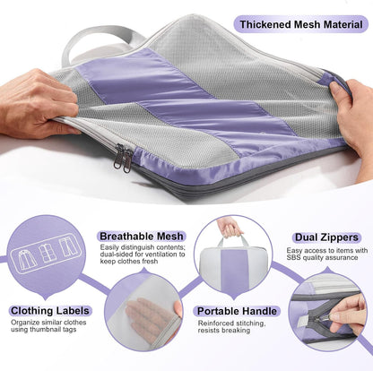 10 Set Compression Packing Cubes for Travel Essentials,Compressible Expandable Space Saver Bags for Organizing Clothes,Luggage Suitcase Garment Bags with Over 1000 pcs Mesh Holes(Black)