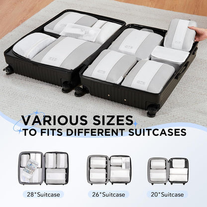 10 Set Compression Packing Cubes for Travel Essentials,Compressible Expandable Space Saver Bags for Organizing Clothes,Luggage Suitcase Garment Bags with Over 1000 pcs Mesh Holes(Black)