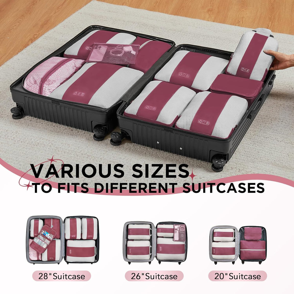 10 Set Compression Packing Cubes for Travel Essentials,Compressible Expandable Space Saver Bags for Organizing Clothes,Luggage Suitcase Garment Bags with Over 1000 pcs Mesh Holes(Black)