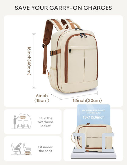 40x30x15cm Personal Item Bag Underseat Travel Backpack 17x13x6 Inches Underseat Personal Item Bag for Airlines Lightweight Carry on Luggage Flight Approved for College Weekender Beige