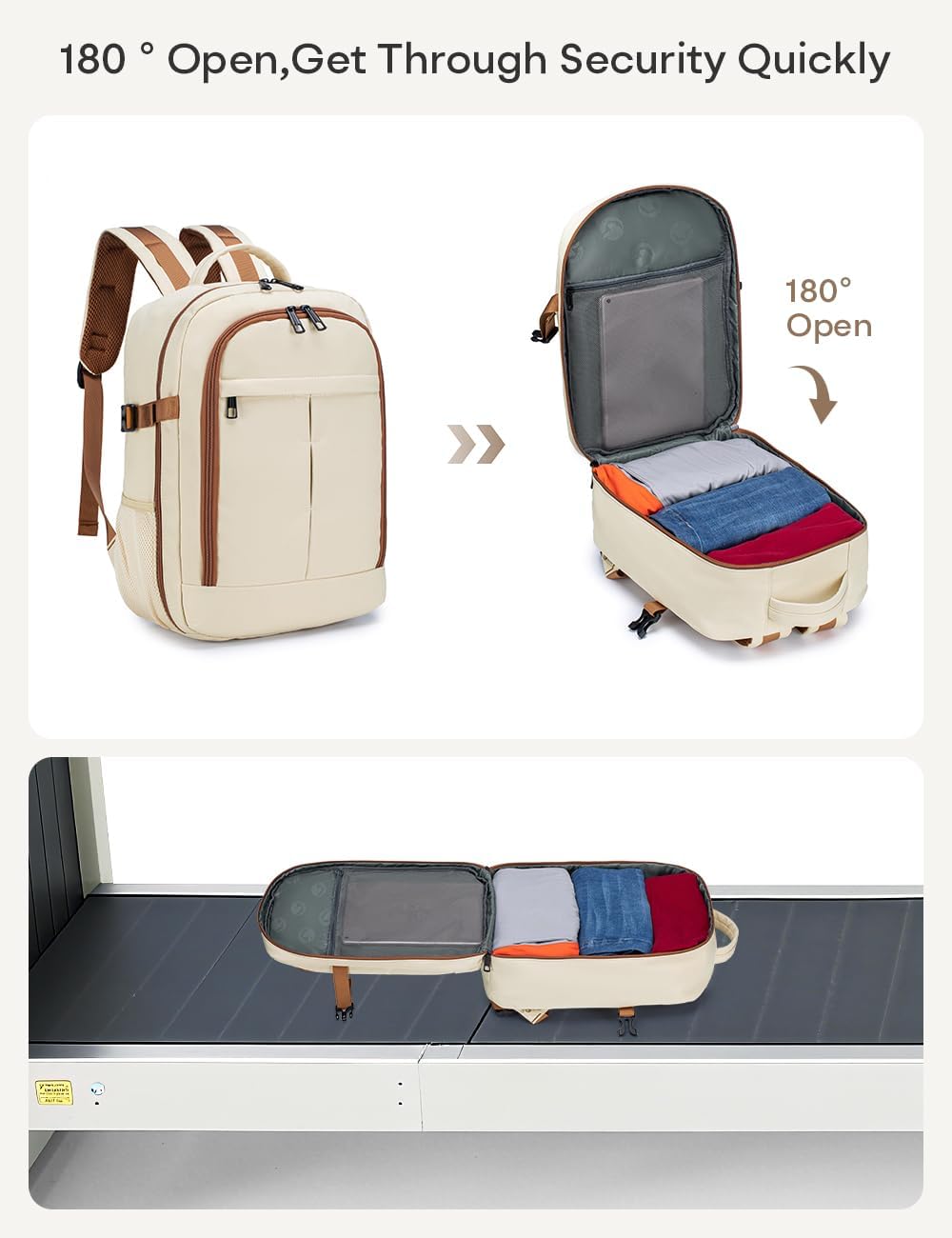 40x30x15cm Personal Item Bag Underseat Travel Backpack 17x13x6 Inches Underseat Personal Item Bag for Airlines Lightweight Carry on Luggage Flight Approved for College Weekender Beige