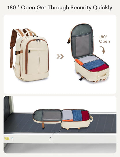 40x30x15cm Personal Item Bag Underseat Travel Backpack 17x13x6 Inches Underseat Personal Item Bag for Airlines Lightweight Carry on Luggage Flight Approved for College Weekender Beige