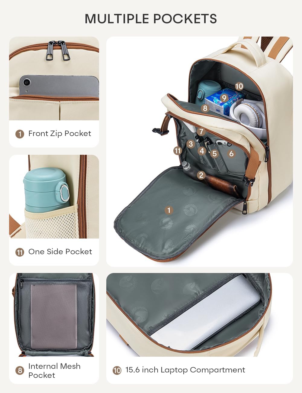 40x30x15cm Personal Item Bag Underseat Travel Backpack 17x13x6 Inches Underseat Personal Item Bag for Airlines Lightweight Carry on Luggage Flight Approved for College Weekender Beige