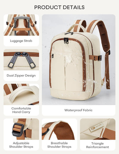40x30x15cm Personal Item Bag Underseat Travel Backpack 17x13x6 Inches Underseat Personal Item Bag for Airlines Lightweight Carry on Luggage Flight Approved for College Weekender Beige