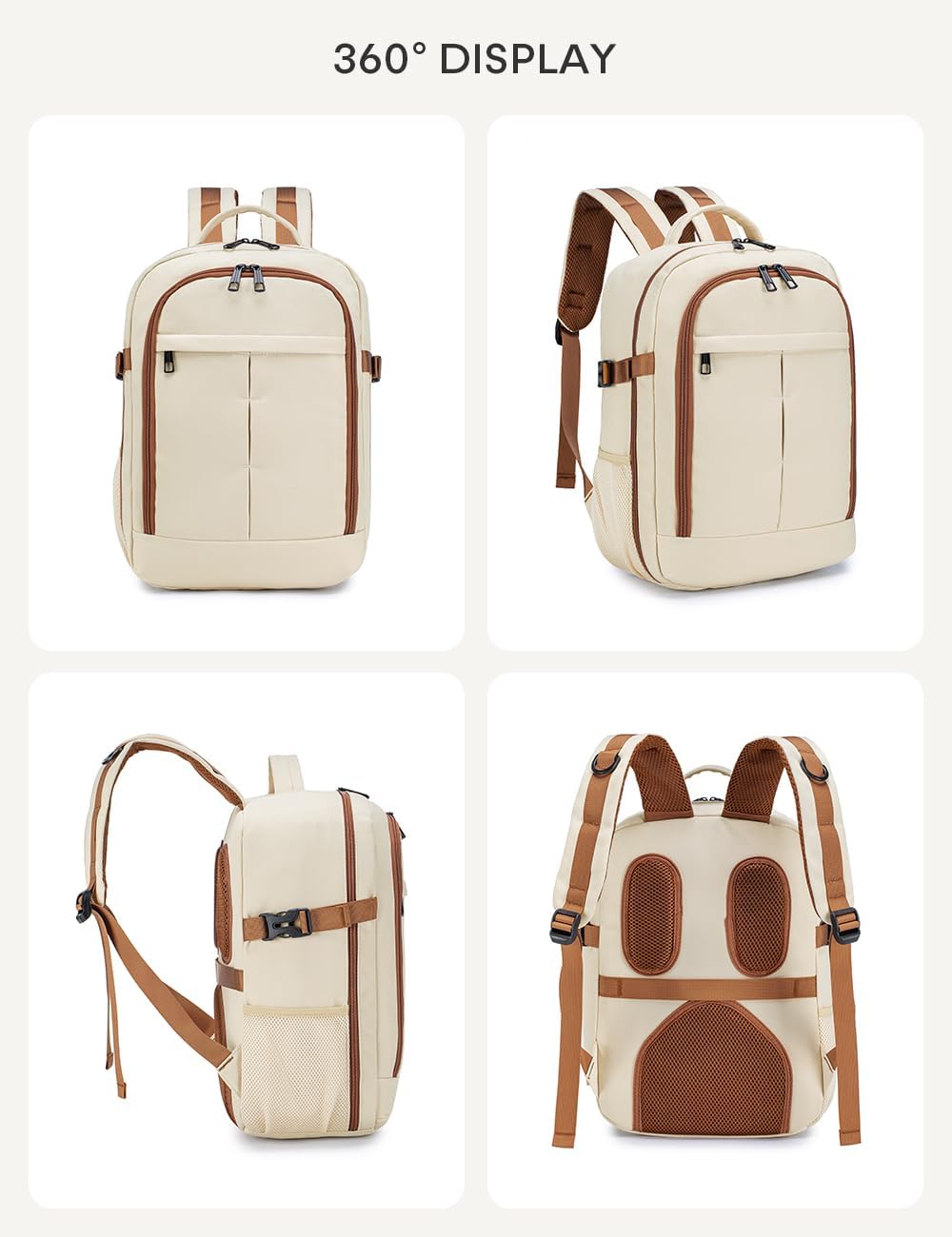 40x30x15cm Personal Item Bag Underseat Travel Backpack 17x13x6 Inches Underseat Personal Item Bag for Airlines Lightweight Carry on Luggage Flight Approved for College Weekender Beige