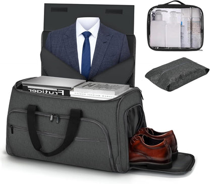 Travel Garment Bag, 55L 2-in-1 Convertible Carry-On Suit Bag with Full-Zip 360-Degree Protection for Business Travel & Weddings, Hanging Suitcase Duffel Bag, Midnight Grey