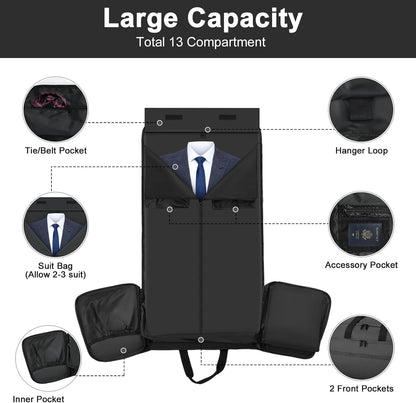 Travel Garment Bag, 55L 2-in-1 Convertible Carry-On Suit Bag with Full-Zip 360-Degree Protection for Business Travel & Weddings, Hanging Suitcase Duffel Bag, Midnight Grey