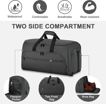Travel Garment Bag, 55L 2-in-1 Convertible Carry-On Suit Bag with Full-Zip 360-Degree Protection for Business Travel & Weddings, Hanging Suitcase Duffel Bag, Midnight Grey