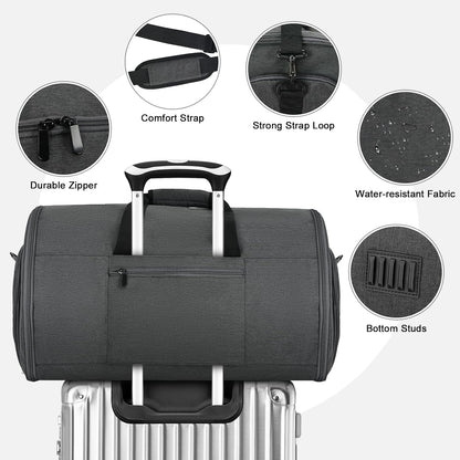 Travel Garment Bag, 55L 2-in-1 Convertible Carry-On Suit Bag with Full-Zip 360-Degree Protection for Business Travel & Weddings, Hanging Suitcase Duffel Bag, Midnight Grey