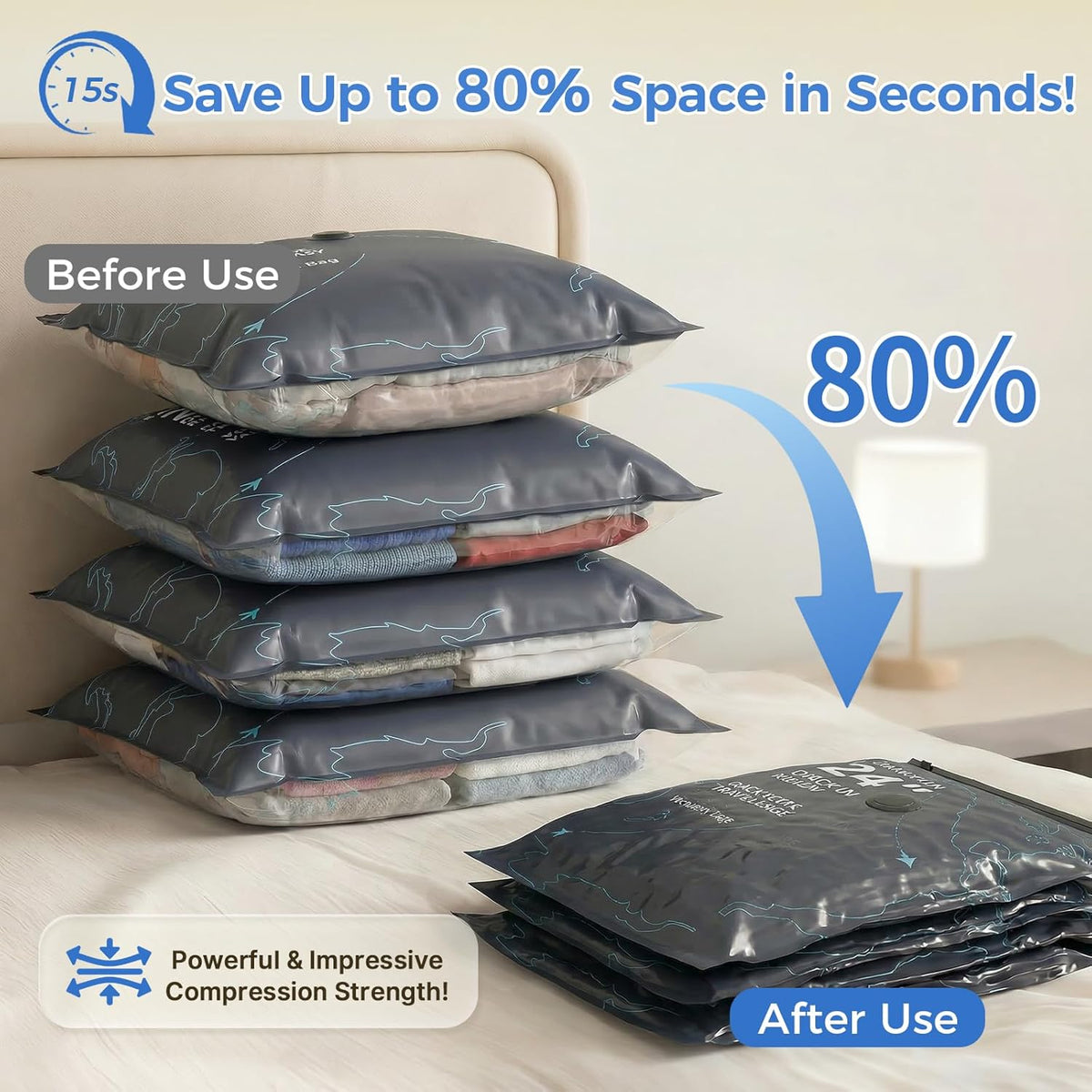 Vacuum Seal Bags for Clothing Travel with Electric Pump (3 Large 28", 5 Medium 24", 4 Small 20") Heavy Duty 0.08mm Travel Vacuum Bags for Luggage & Moving, Reclaim 80% Space