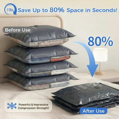 Vacuum Seal Bags for Clothing Travel with Electric Pump (3 Large 28", 5 Medium 24", 4 Small 20") Heavy Duty 0.08mm Travel Vacuum Bags for Luggage & Moving, Reclaim 80% Space