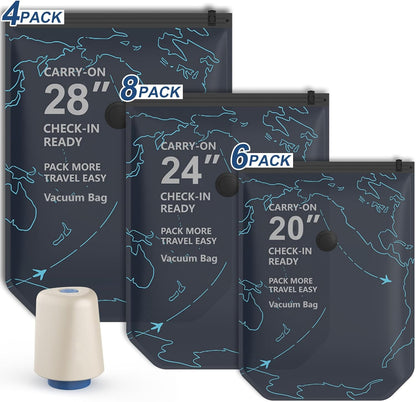 Vacuum Seal Bags for Clothing Travel with Electric Pump (3 Large 28", 5 Medium 24", 4 Small 20") Heavy Duty 0.08mm Travel Vacuum Bags for Luggage & Moving, Reclaim 80% Space