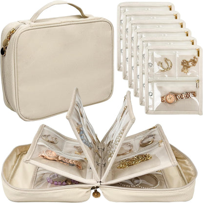 Travel Jewelry Organizer Case,Small Jewelry Bags Jewelry Storage Book Binder with Clear Zipper Velvet Pouch for Traveling,Earrings, Rings, Necklace, Bracelet (Pink)