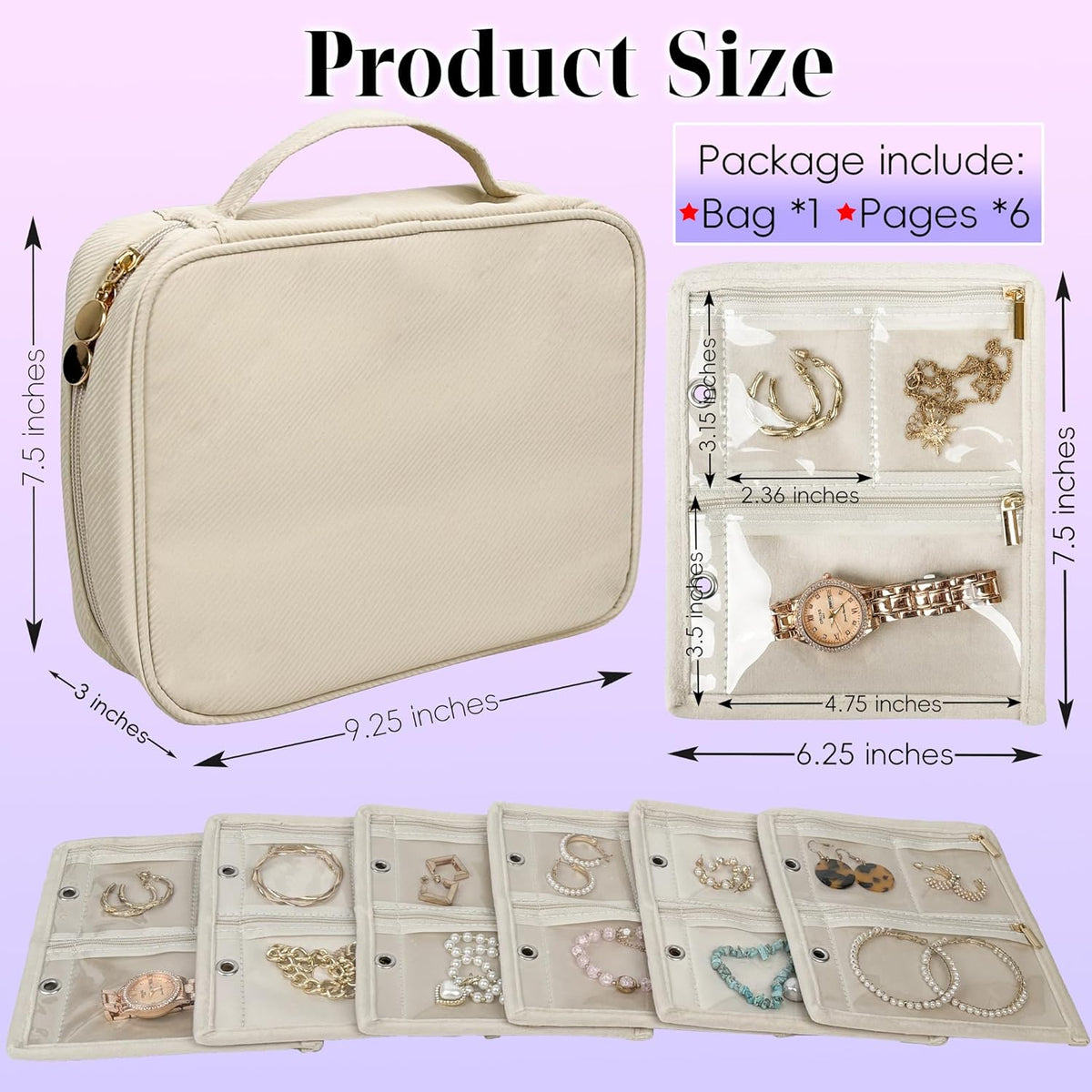 Travel Jewelry Organizer Case,Small Jewelry Bags Jewelry Storage Book Binder with Clear Zipper Velvet Pouch for Traveling,Earrings, Rings, Necklace, Bracelet (Pink)