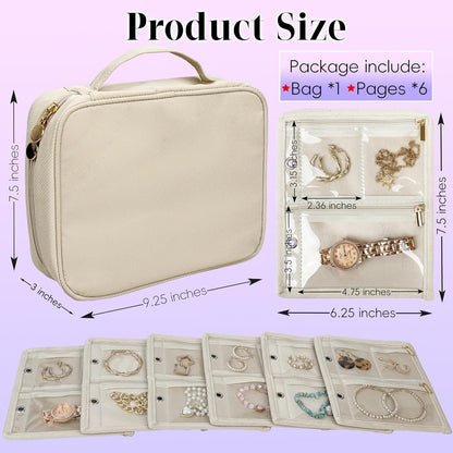 Travel Jewelry Organizer Case,Small Jewelry Bags Jewelry Storage Book Binder with Clear Zipper Velvet Pouch for Traveling,Earrings, Rings, Necklace, Bracelet (Pink)