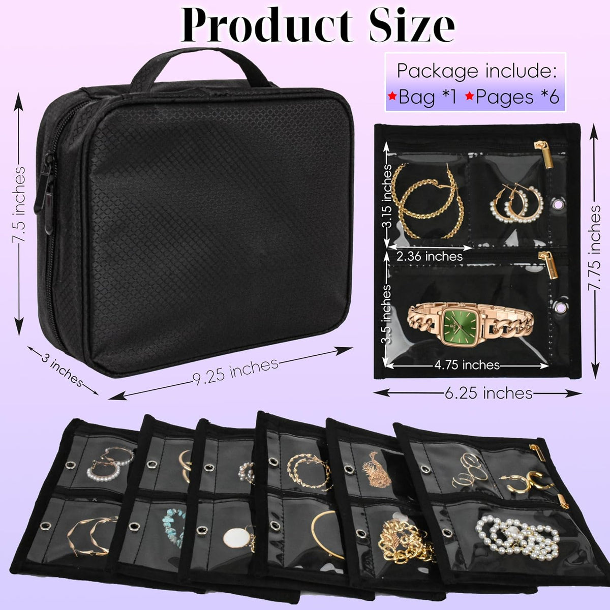 Travel Jewelry Organizer Case,Small Jewelry Bags Jewelry Storage Book Binder with Clear Zipper Velvet Pouch for Traveling,Earrings, Rings, Necklace, Bracelet (Pink)