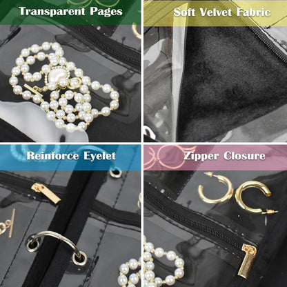 Travel Jewelry Organizer Case,Small Jewelry Bags Jewelry Storage Book Binder with Clear Zipper Velvet Pouch for Traveling,Earrings, Rings, Necklace, Bracelet (Pink)