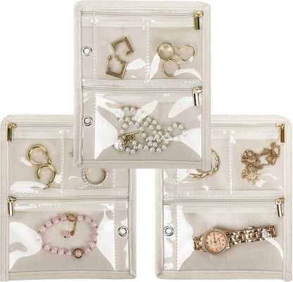 Travel Jewelry Organizer Case,Small Jewelry Bags Jewelry Storage Book Binder with Clear Zipper Velvet Pouch for Traveling,Earrings, Rings, Necklace, Bracelet (Pink)