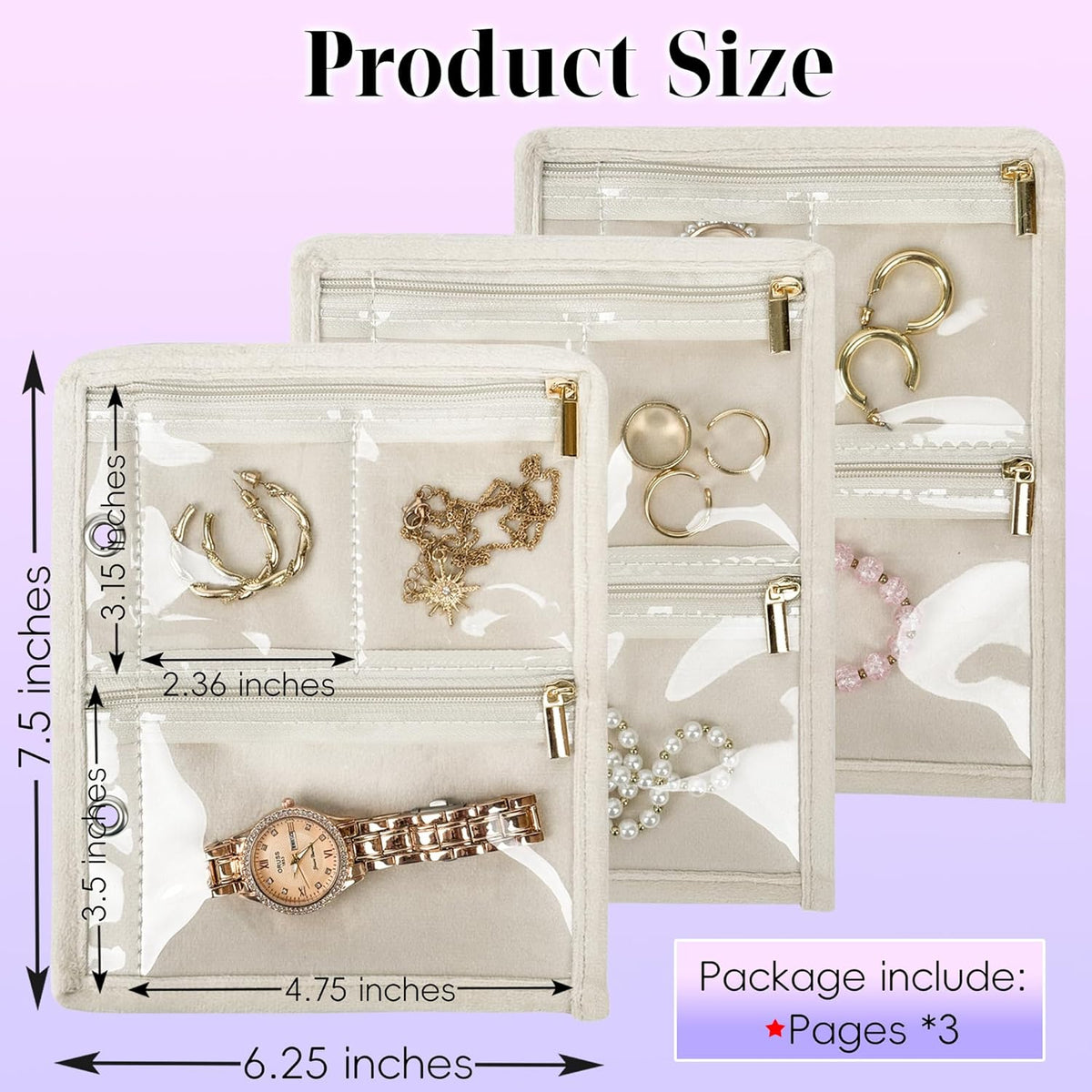 Travel Jewelry Organizer Case,Small Jewelry Bags Jewelry Storage Book Binder with Clear Zipper Velvet Pouch for Traveling,Earrings, Rings, Necklace, Bracelet (Pink)