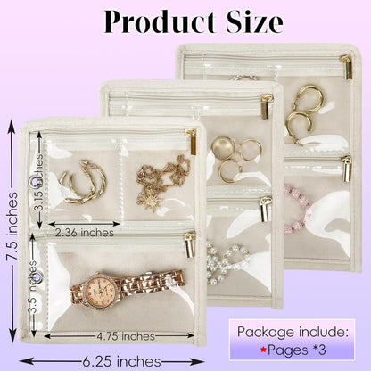 Travel Jewelry Organizer Case,Small Jewelry Bags Jewelry Storage Book Binder with Clear Zipper Velvet Pouch for Traveling,Earrings, Rings, Necklace, Bracelet (Pink)