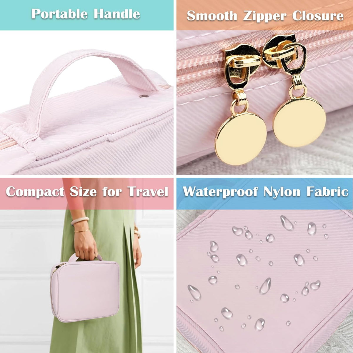 Travel Jewelry Organizer Case,Small Jewelry Bags Jewelry Storage Book Binder with Clear Zipper Velvet Pouch for Traveling,Earrings, Rings, Necklace, Bracelet (Pink)