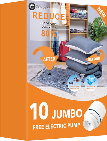 Vacuum Seal Bags for Clothing Travel & Home Storage, Travel Vacuum Bags with Pump,Space Saver for Blankets, Comforters, Pillows, Clothes,24 Combo with Electric Pump