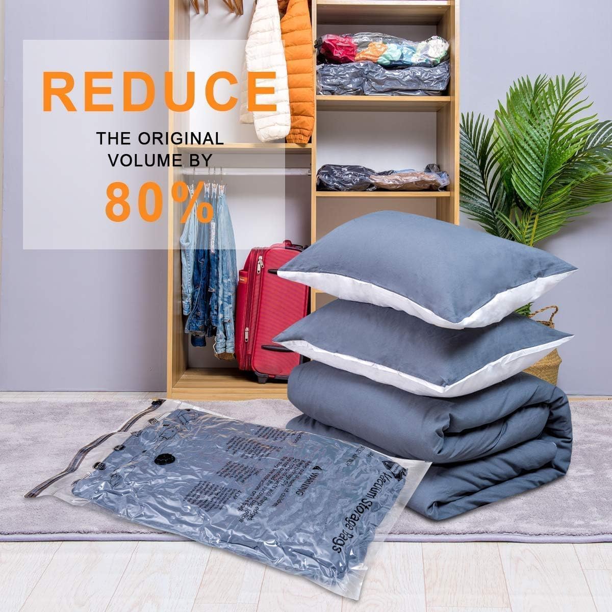 Vacuum Seal Bags for Clothing Travel & Home Storage, Travel Vacuum Bags with Pump,Space Saver for Blankets, Comforters, Pillows, Clothes,24 Combo with Electric Pump