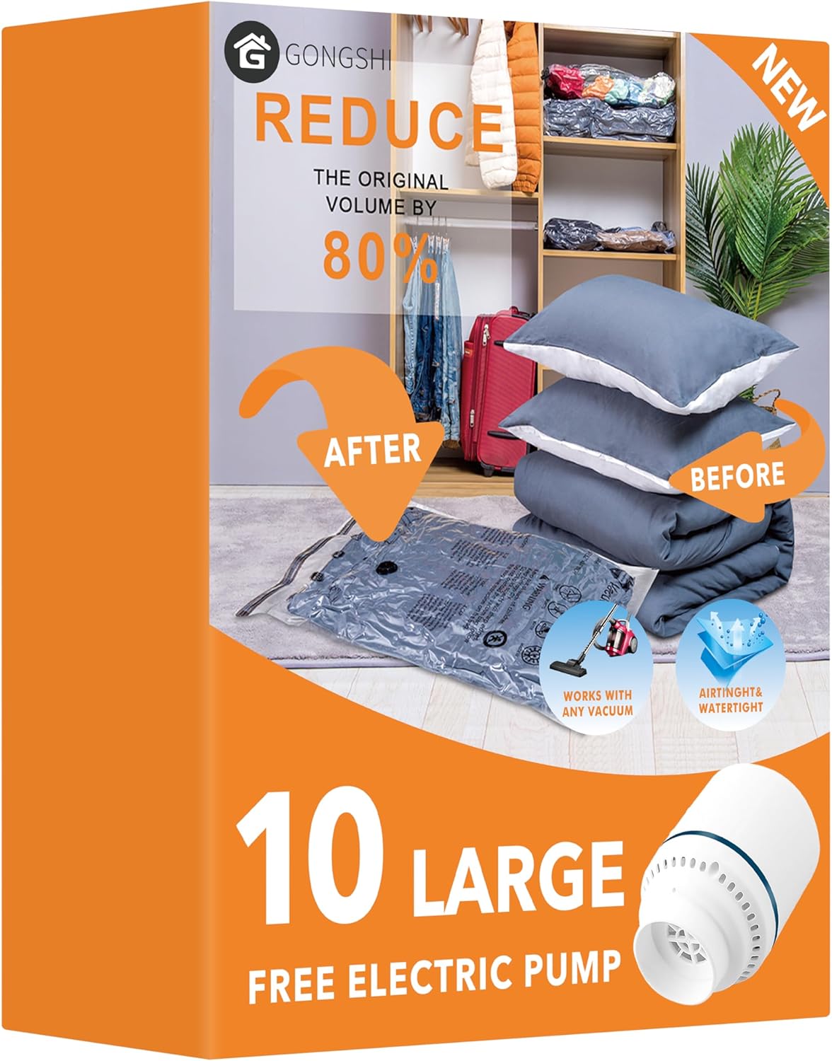 Vacuum Seal Bags for Clothing Travel & Home Storage, Travel Vacuum Bags with Pump,Space Saver for Blankets, Comforters, Pillows, Clothes,24 Combo with Electric Pump