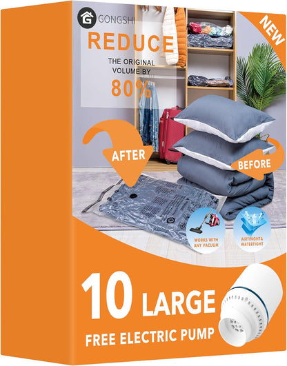 Vacuum Seal Bags for Clothing Travel & Home Storage, Travel Vacuum Bags with Pump,Space Saver for Blankets, Comforters, Pillows, Clothes,24 Combo with Electric Pump