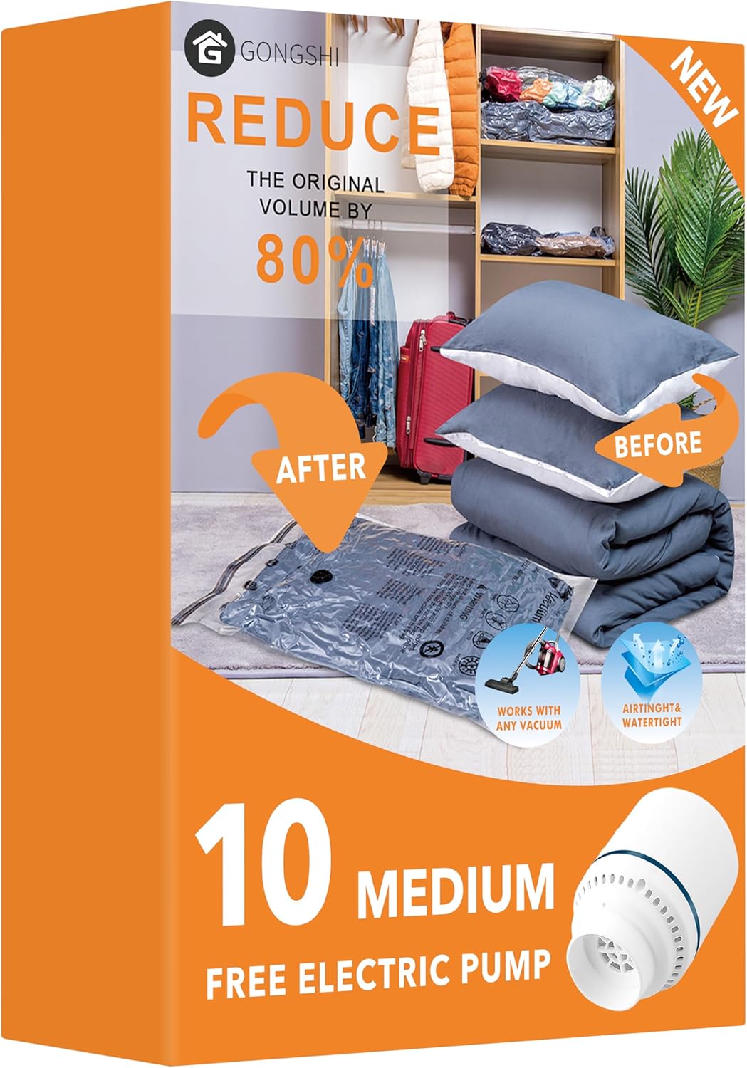 Vacuum Seal Bags for Clothing Travel & Home Storage, Travel Vacuum Bags with Pump,Space Saver for Blankets, Comforters, Pillows, Clothes,24 Combo with Electric Pump