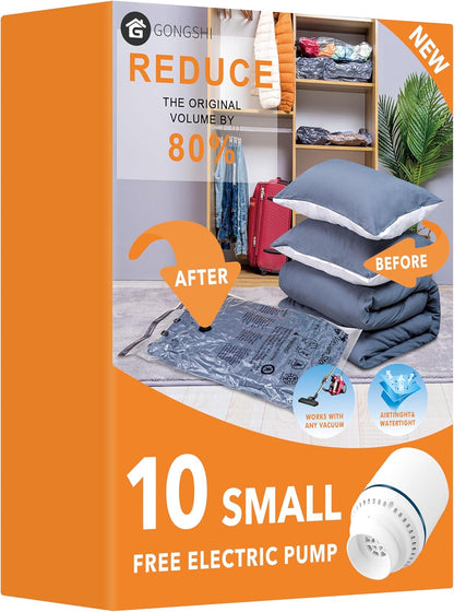 Vacuum Seal Bags for Clothing Travel & Home Storage, Travel Vacuum Bags with Pump,Space Saver for Blankets, Comforters, Pillows, Clothes,24 Combo with Electric Pump