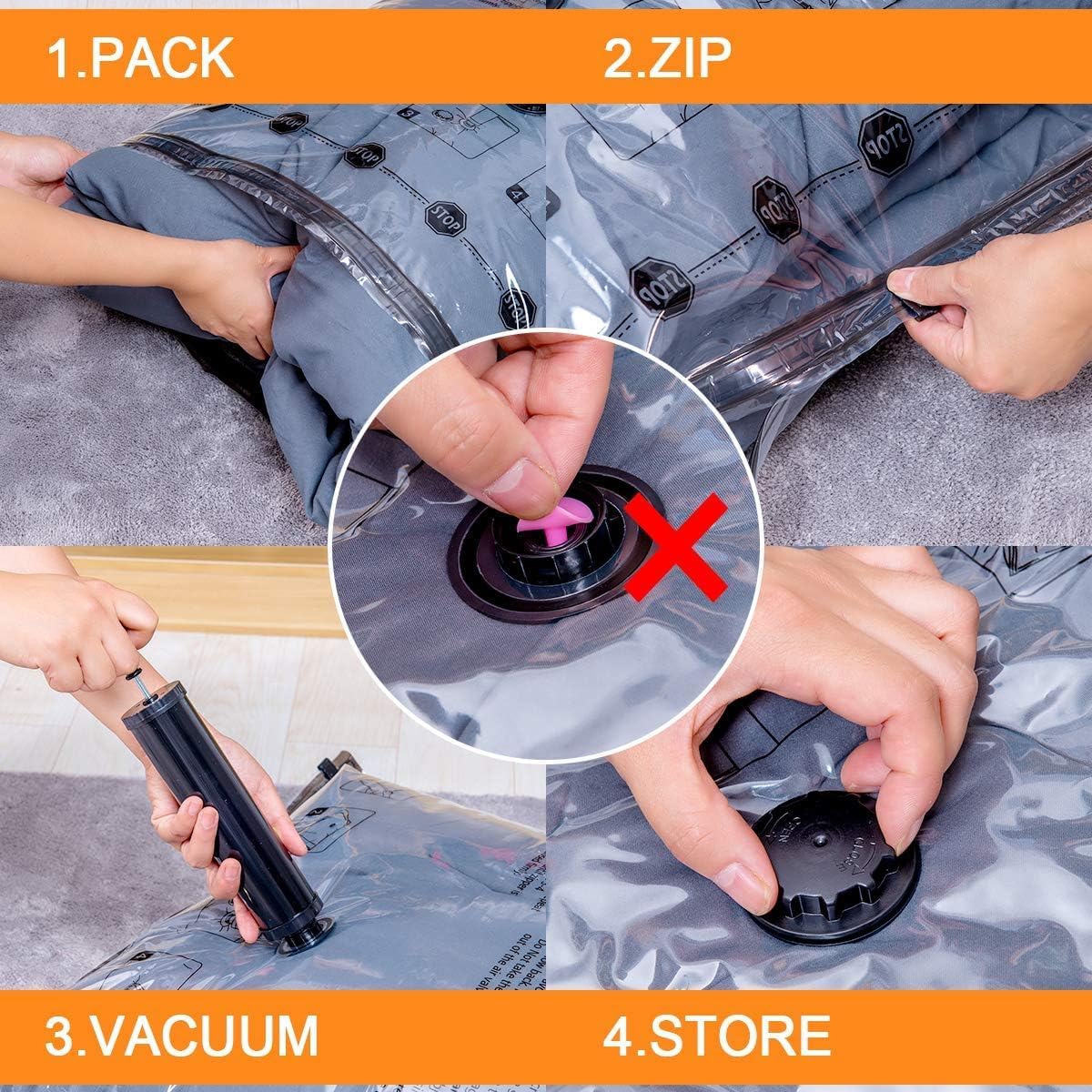 Vacuum Seal Bags for Clothing Travel & Home Storage, Travel Vacuum Bags with Pump,Space Saver for Blankets, Comforters, Pillows, Clothes,24 Combo with Electric Pump