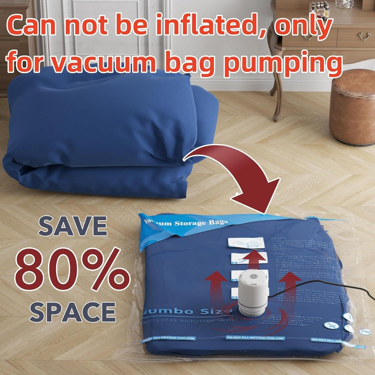 Vacuum Seal Bags for Clothing Travel & Home Storage, Travel Vacuum Bags with Pump,Space Saver for Blankets, Comforters, Pillows, Clothes,24 Combo with Electric Pump