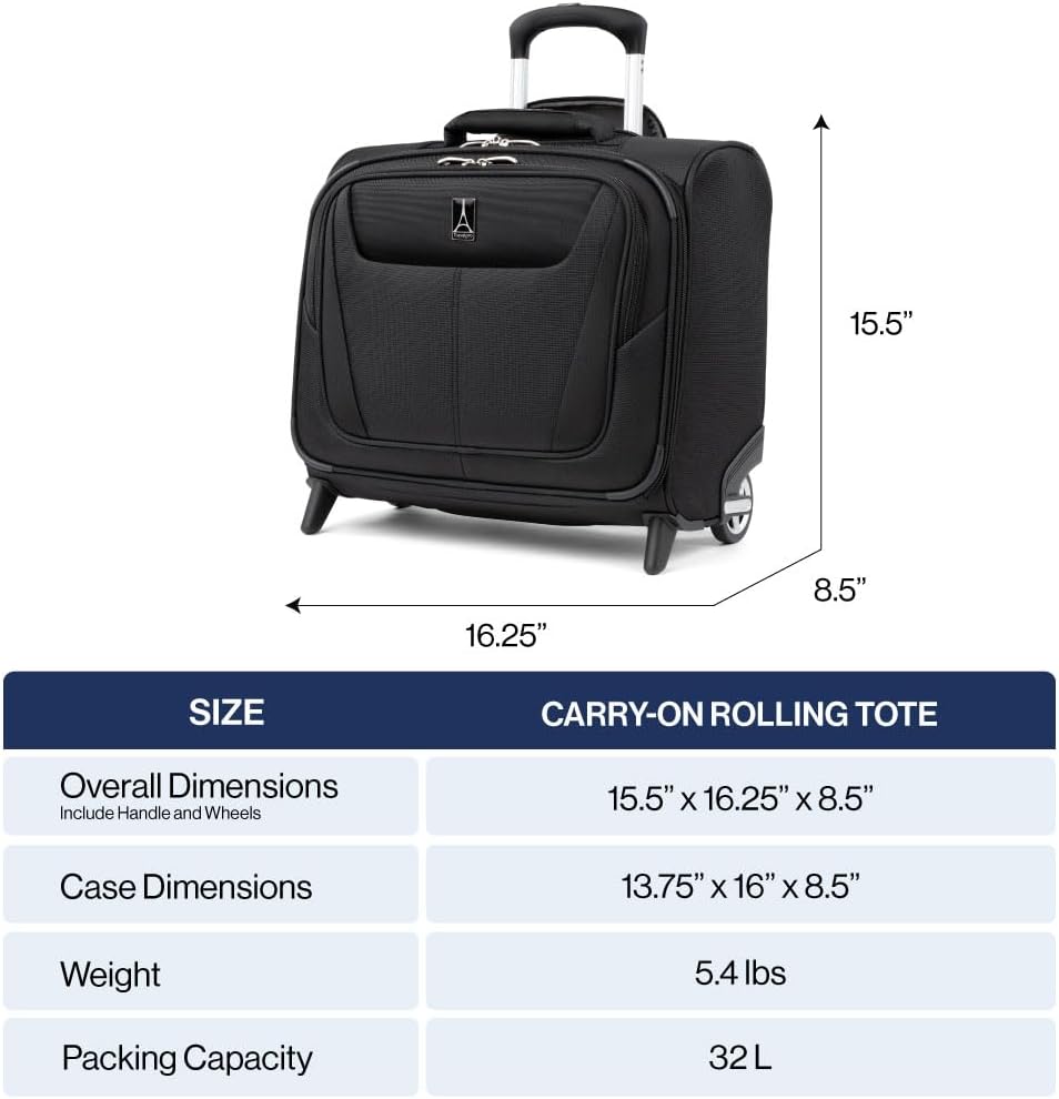 Maxlite 5 Softside Lightweight Rolling Underseat Tote Upright 2 Wheel Bag, Men and Women, 14-Inch — Black