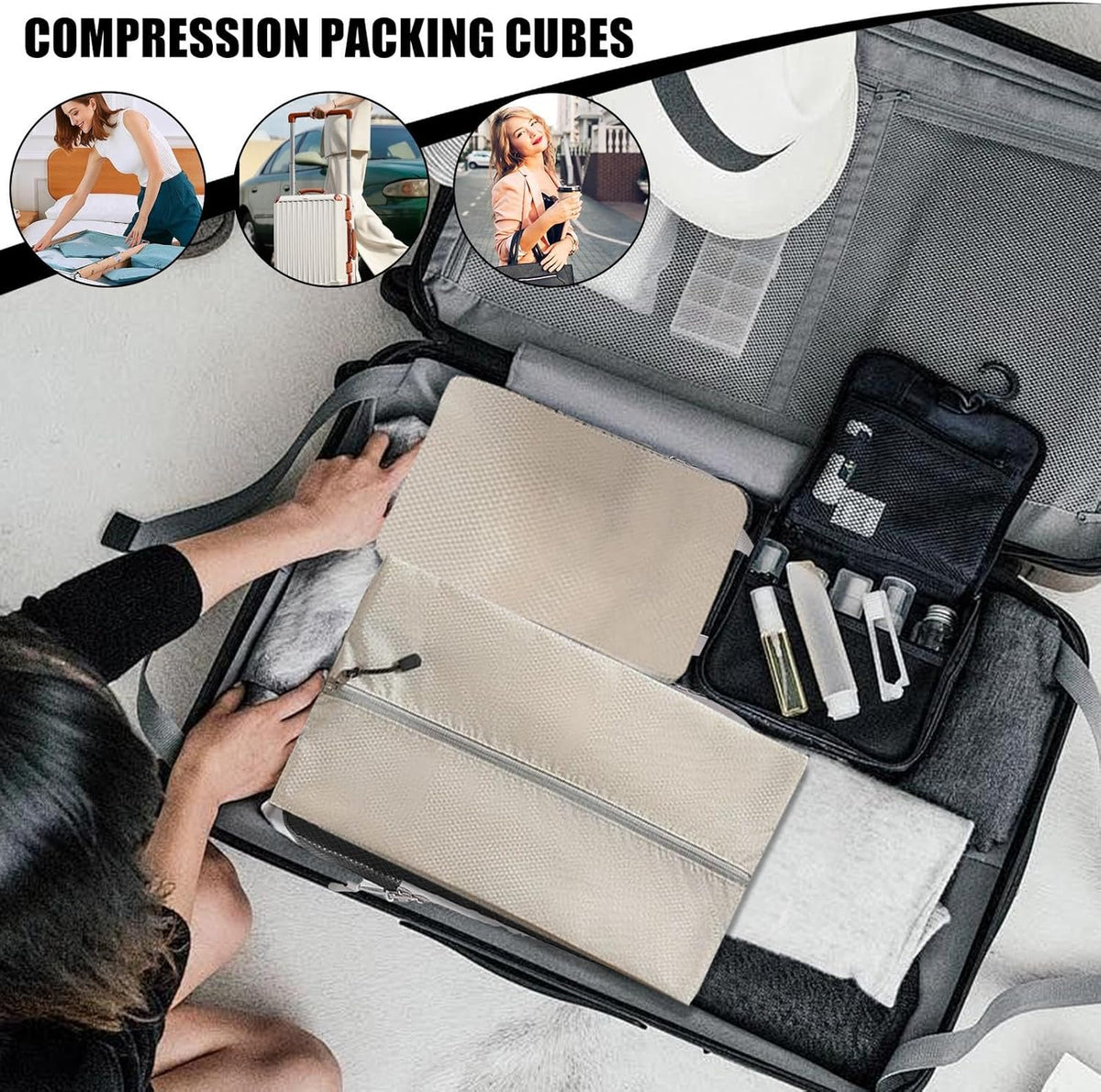 Compression Packing Bags - Travel Packing Cubes, 6 Piece Storage Organizer, Material Lightweight Design, Clothes Bedding Shoes Compression Space Saving, Premium Travel Organizer, Suitcase Airplane
