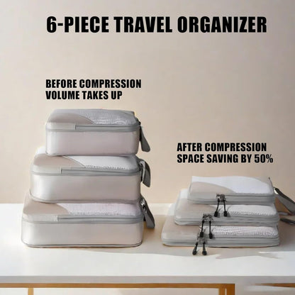 Compression Packing Bags - Travel Packing Cubes, 6 Piece Storage Organizer, Material Lightweight Design, Clothes Bedding Shoes Compression Space Saving, Premium Travel Organizer, Suitcase Airplane